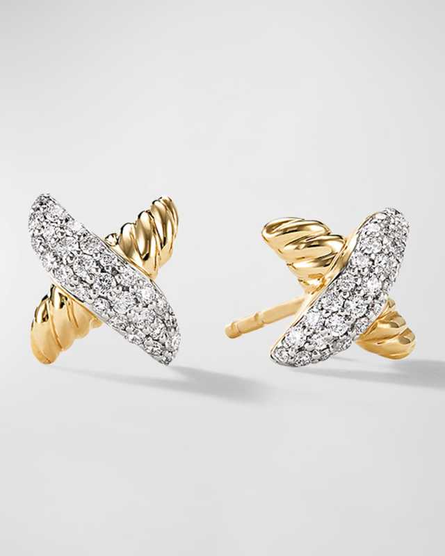 Petite X Stud Earrings with Diamonds in 18K Gold, 8.4mm